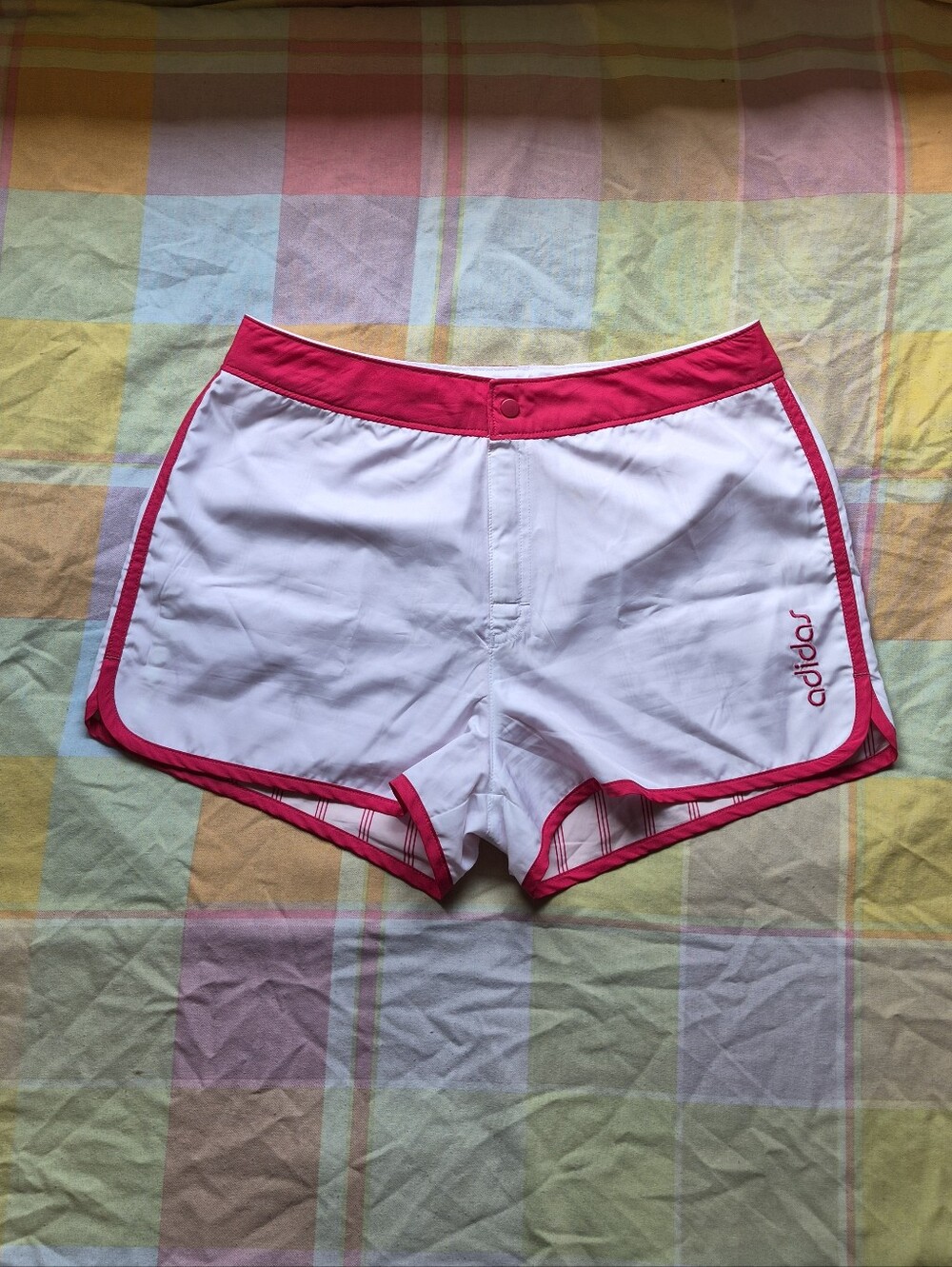 adidas Reversible White Athletic Shorts with Pink Trim